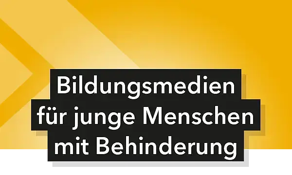 Schriftzug Bildungsmedien für junge Menschen mit Behinderung auf gelbem Hintergrund