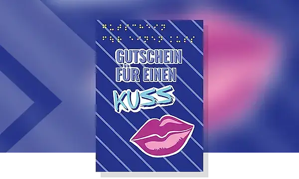 Cover von Flirtpostkarte mit Braille-Schrift - Motiv "Gutschein für einen Kuss"