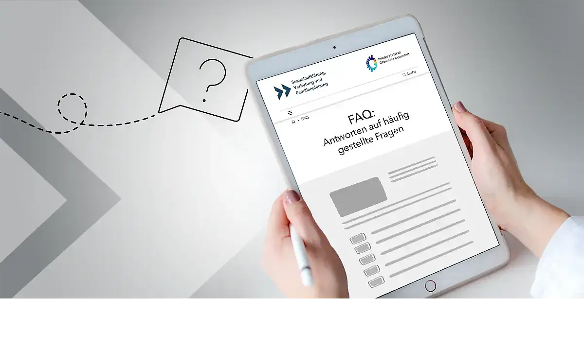 Das Bild zeigt ein Tablet mit den FAQ